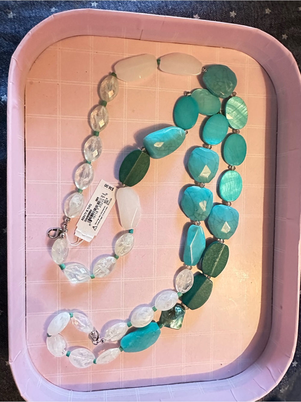new directions Turquoise and White Multistrand Beaded Necklace